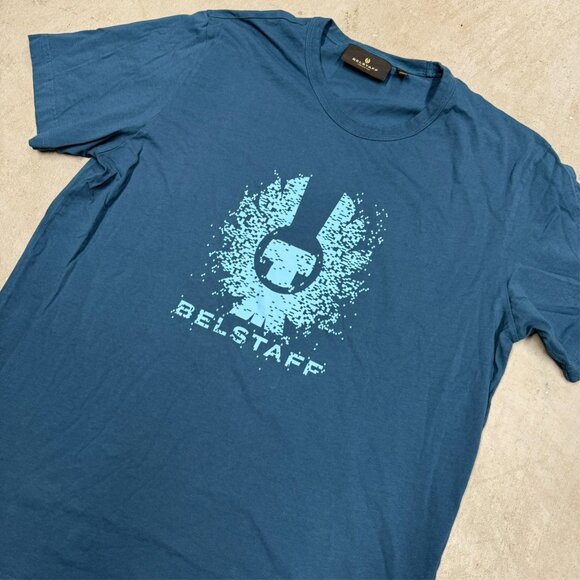 Belstaff England TShirt Blue Graphic Short Sleeve Cotton XXL - Picture 2 of 5